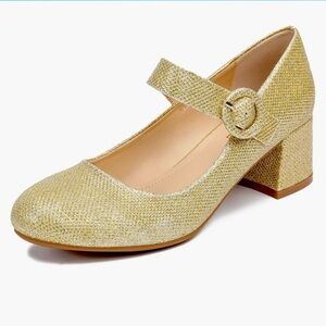 Elegant Gold Block Heel Shoes